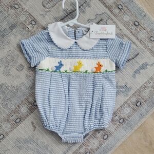 NWT Smockingbird Baby Boys Smocked Easter Spring Bunny Bubble Sz9m